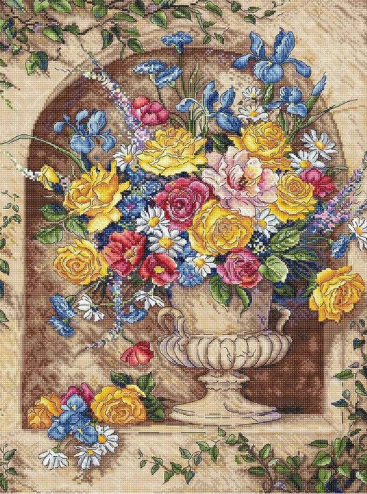 Kreuzstichset mit Rosen und Blumen, DIY, Letistitch, unbedruckte Leinwand 