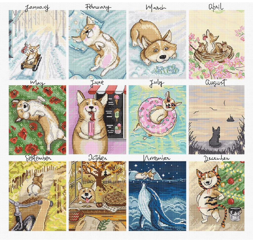 Counted Cross Stitch Kit Dog Calendar DIY Letistitch