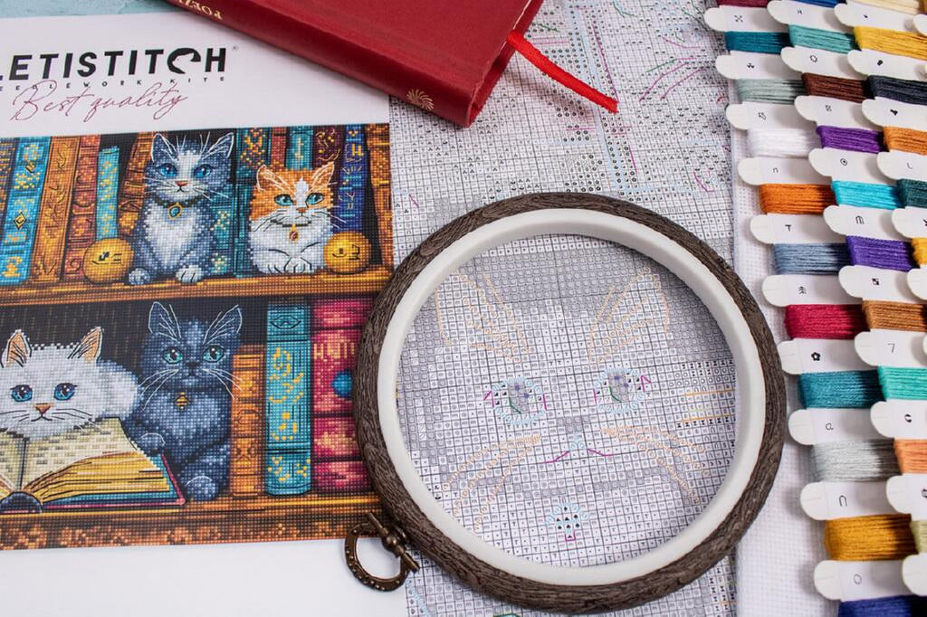 Kit de broderie au point de croix compté Chats DIY Toile non imprimée 