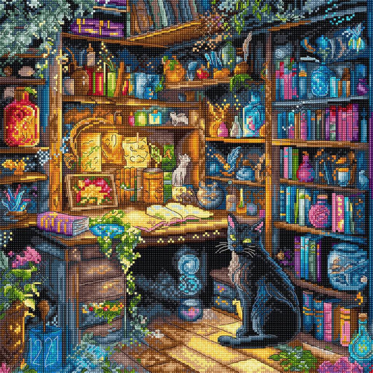 Counted Cross Stitch Kit Cat in the home library DIY Letistitch