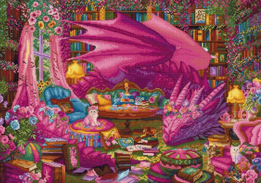 Gezähltes Kreuzstichset Mädchen mit einem Drachen DIY Letistitch