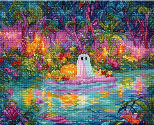 Counted Cross Stitch Kit Glow Ghost Cove Halloween DIY Luca-S