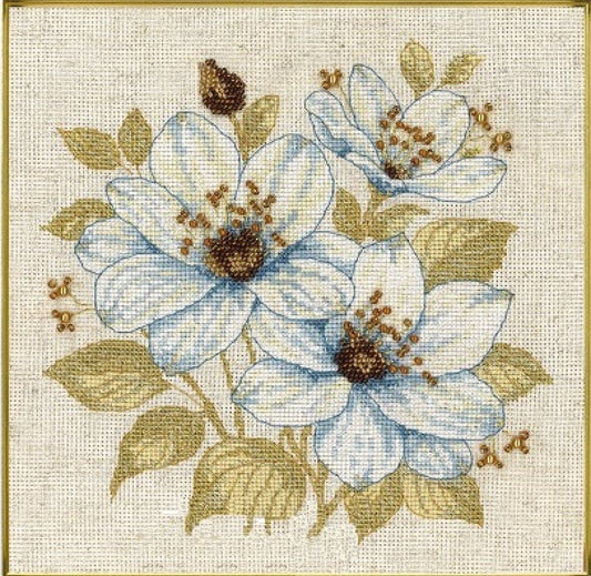 Kit de broderie au point de croix compté Fleurs blanches DIY Toile non imprimée 