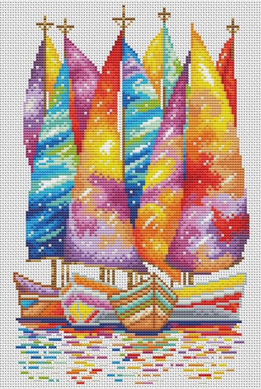 Counted Cross Stitch Kit Colorful ships DIY VDV