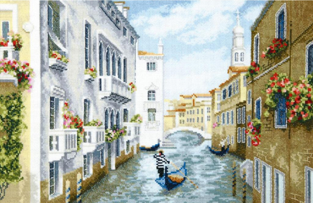 Kreuzstichset „Mittag in Venedig“ zum Selbermachen, unbedruckte Leinwand 