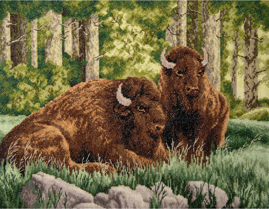 Kit de point de croix compté Bison DIY Toile non imprimée 