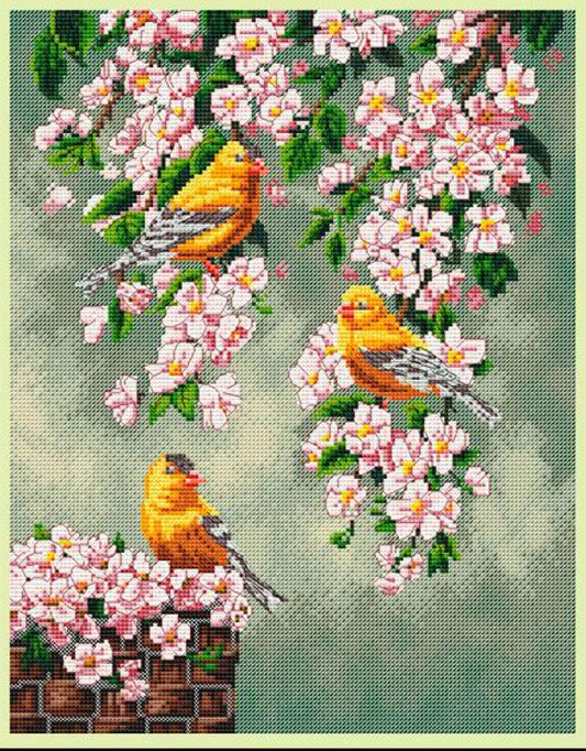 Counted Cross Stitch Kit Birds Melody of spring DIY Kolorova