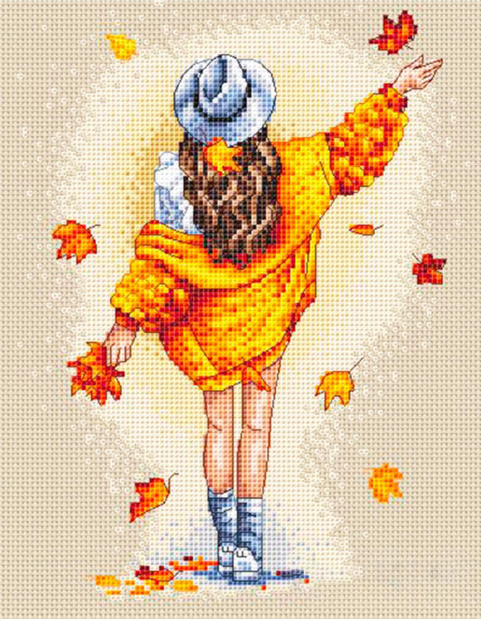 Kreuzstichset „In love with fall“ zum Selbermachen, unbedruckte Leinwand 