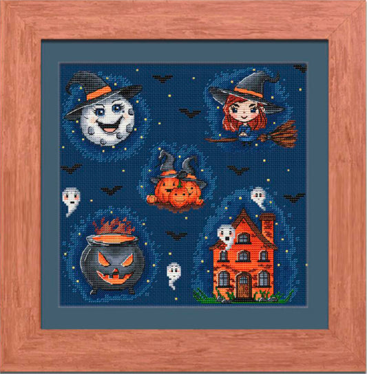 Kit de point de croix compté Halloween DIY Toile non imprimée 