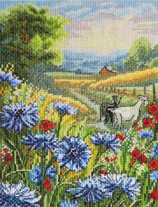 Counted Cross Stitch Kit Cornflower field DIY Marichka