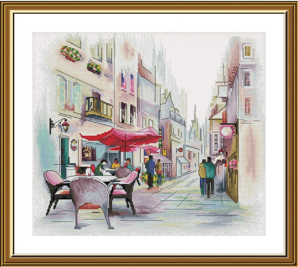 Counted Cross Stitch Cafe near the house DIY Nova Sloboda