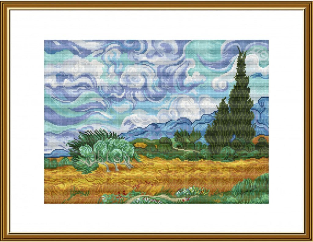 Counted Cross Stitch Kit Wheat field with cypresses Van Gogh DIY Nova Sloboda