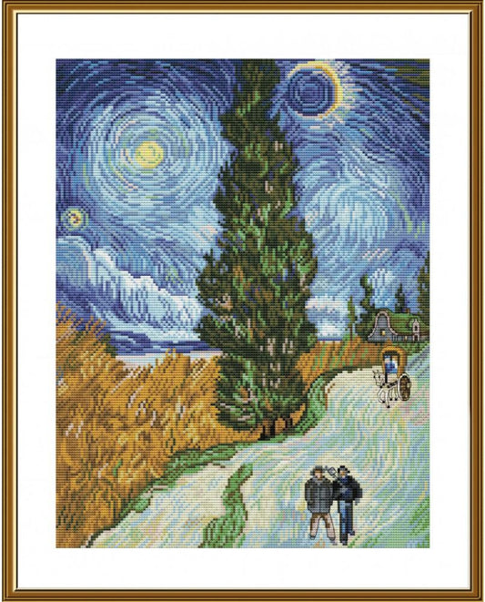 Counted Cross Stitch Kit Road with cypress trees Van Gogh DIY Nova Sloboda