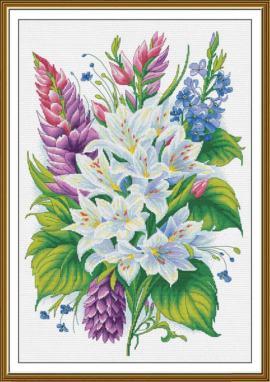 Counted Cross Stitch Kit White lilies Flowers DIY Nova Sloboda