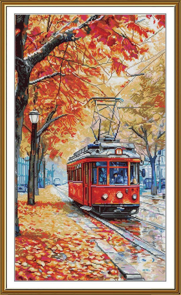 Counted Cross Stitch Autumn Tram DIY Nova Sloboda