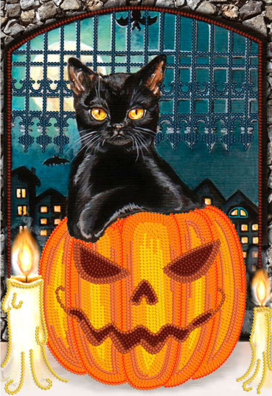 Bead Embroidery Kit Black cat Halloween DIY Marichka