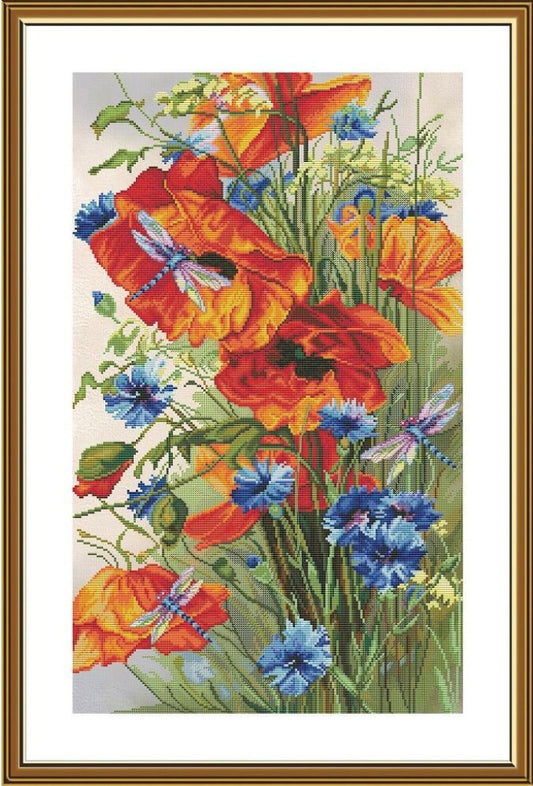 Counted Cross Stitch Kit Poppies Flowers DIY Nova Sloboda
