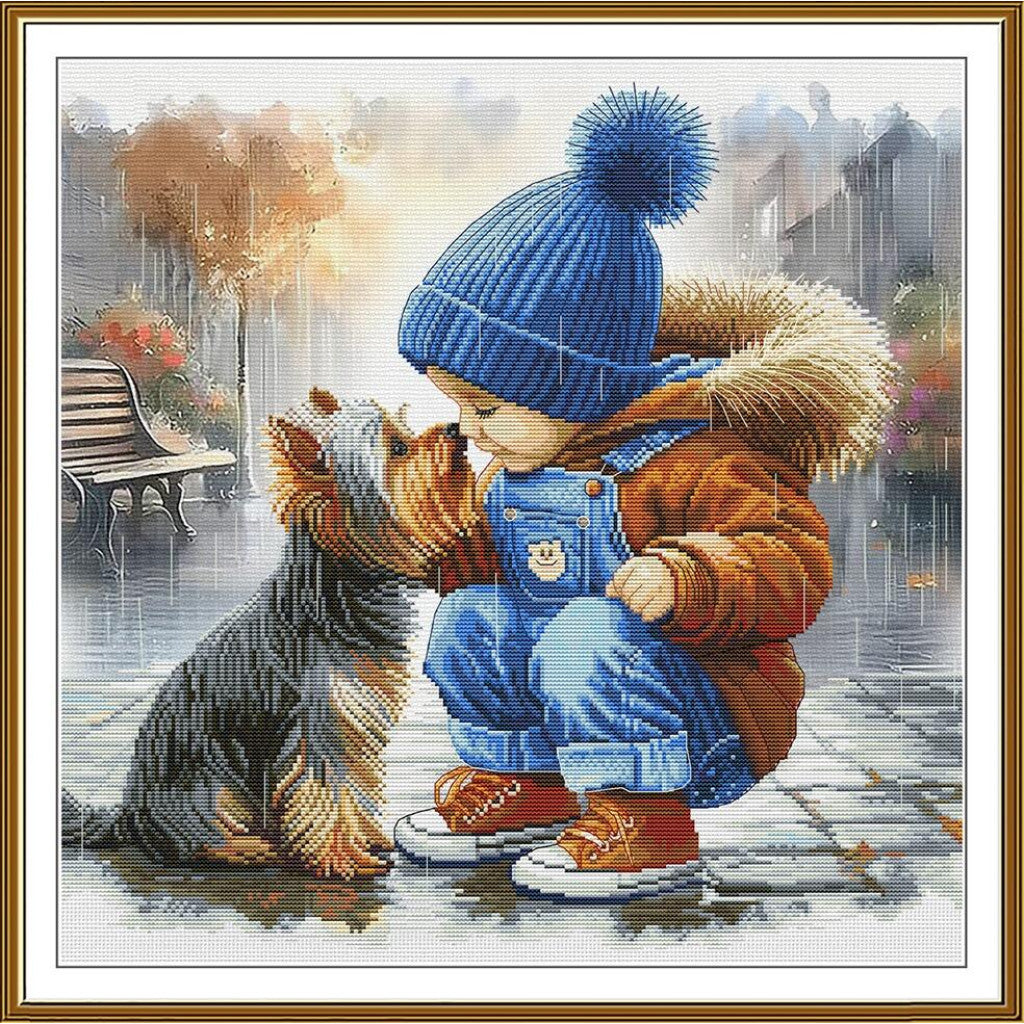 Counted Cross Stitch Kit Boy with a dog DIY Nova Sloboda