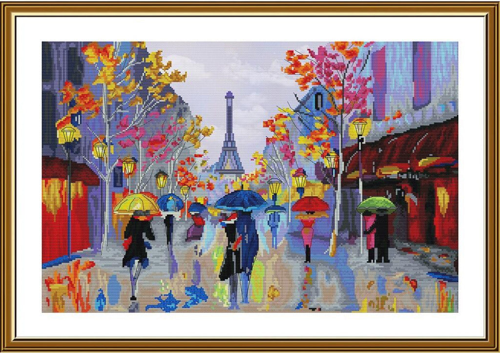 Counted Cross Stitch Kit Umbrellas in Paris DIY Nova Sloboda