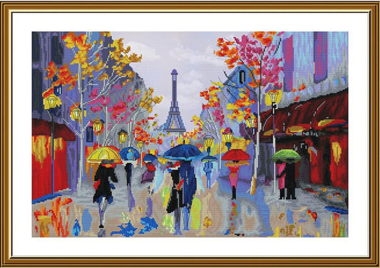 Counted Cross Stitch Kit Umbrellas in Paris DIY Nova Sloboda