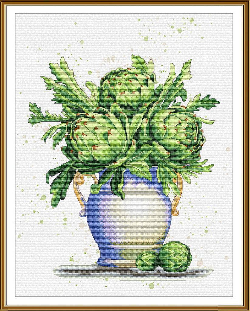 Counted Cross Stitch Kit Artichoke Flowers DIY Nova Sloboda