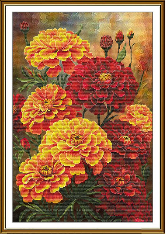 Counted Cross Stitch Kit Marigolds Flowers DIY Nova Sloboda