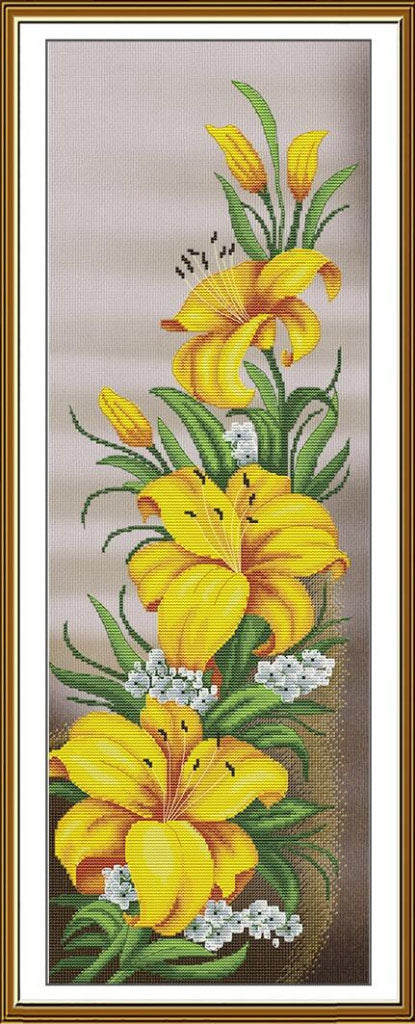 Counted Cross Stitch Kit Yellow lilies Flowers DIY Nova Sloboda