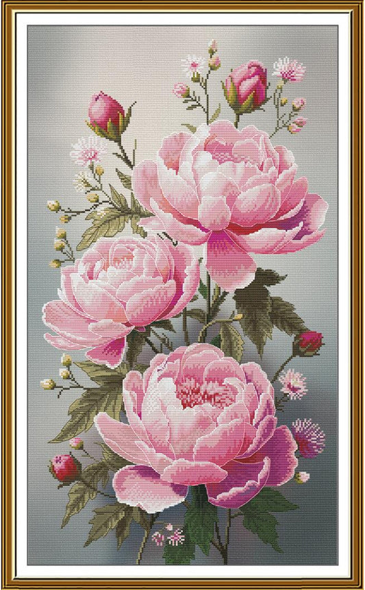 Counted Cross Stitch Kit Pink peonies DIY Nova Sloboda