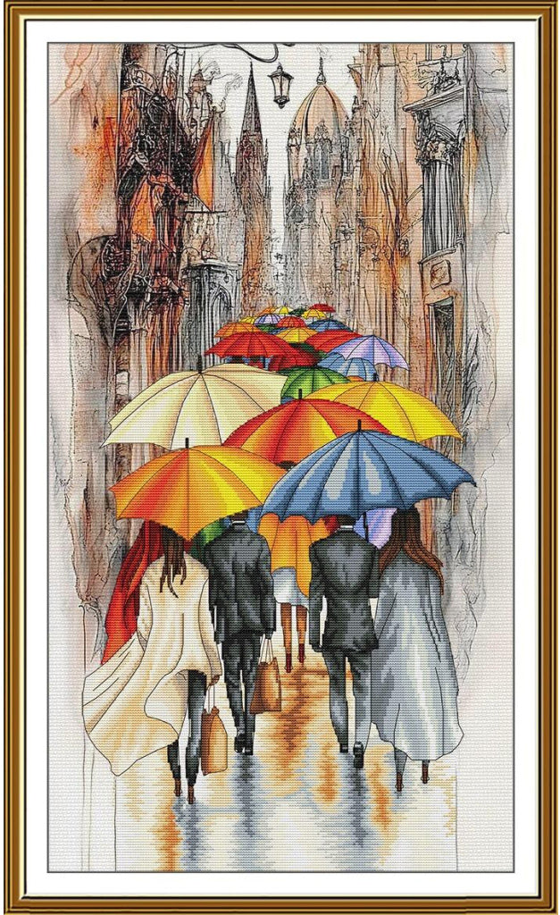 Counted Cross Stitch Kit Bright umbrellas DIY Nova Sloboda
