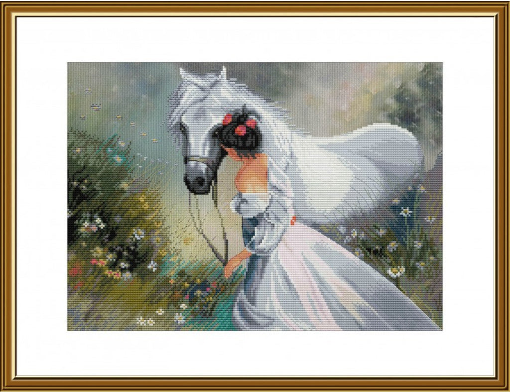 Counted Cross Stitch Kit Girl with a horse DIY Nova Sloboda