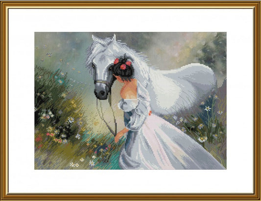 Counted Cross Stitch Kit Girl with a horse DIY Nova Sloboda