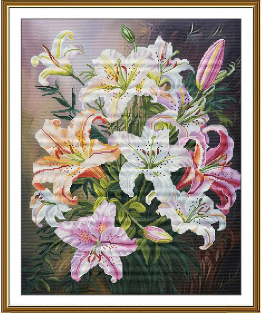 Counted Cross Stitch Kit Lilies Flowers DIY Nova Sloboda