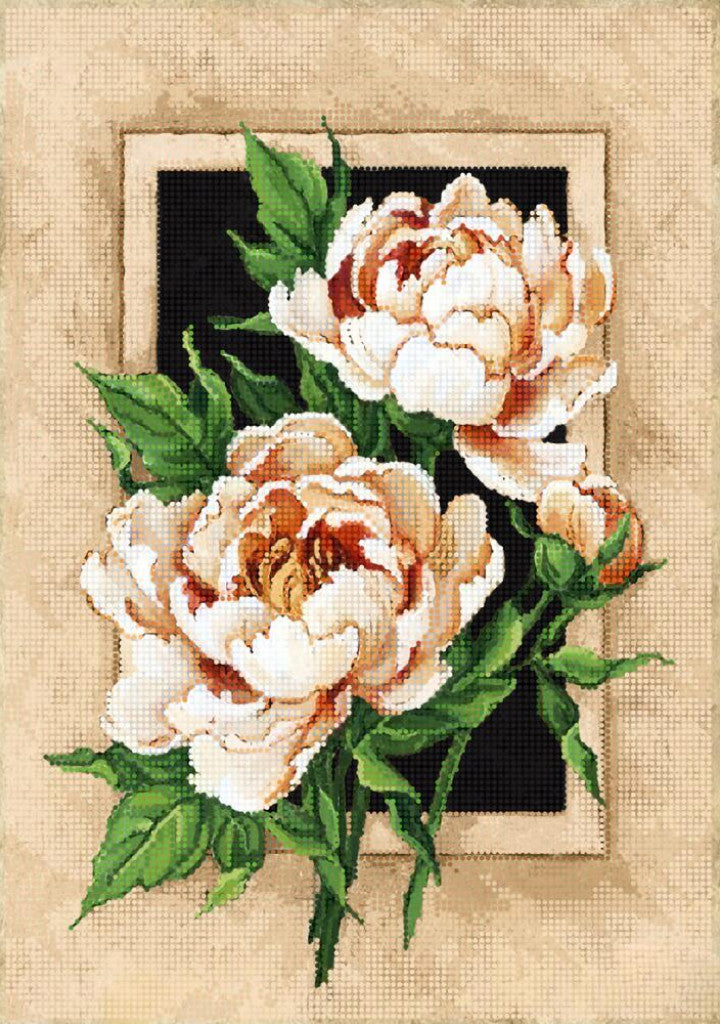 Full Bead Embroidery Kit Peonies Flowers DIY Tela Artis