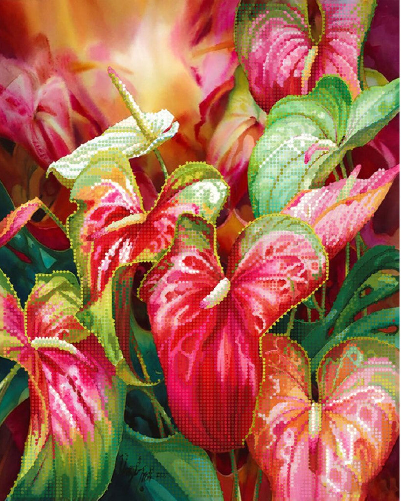 Bead Embroidery Kit Anthurium Flowers DIY Tela Artis
