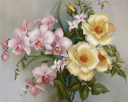 Bead Embroidery Kit Roses and orchids DIY Tela Artis