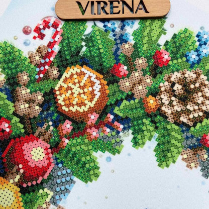 Bead Embroidery Kit "Christmas Wreath with Bird" DIY by Virena