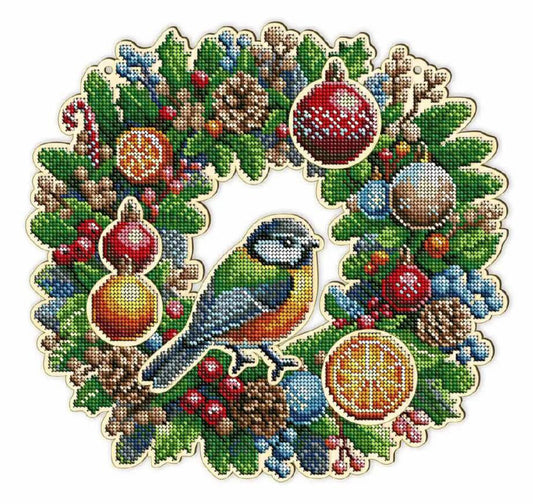 Bead Embroidery Kit on Wood Christmas Wreath DIY Virena