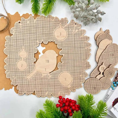 Bead Embroidery Kit on Wood Christmas Wreath DIY Virena