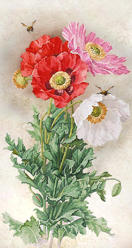 Bead Embroidery Kit Poppies Flowers DIY Tela Artis