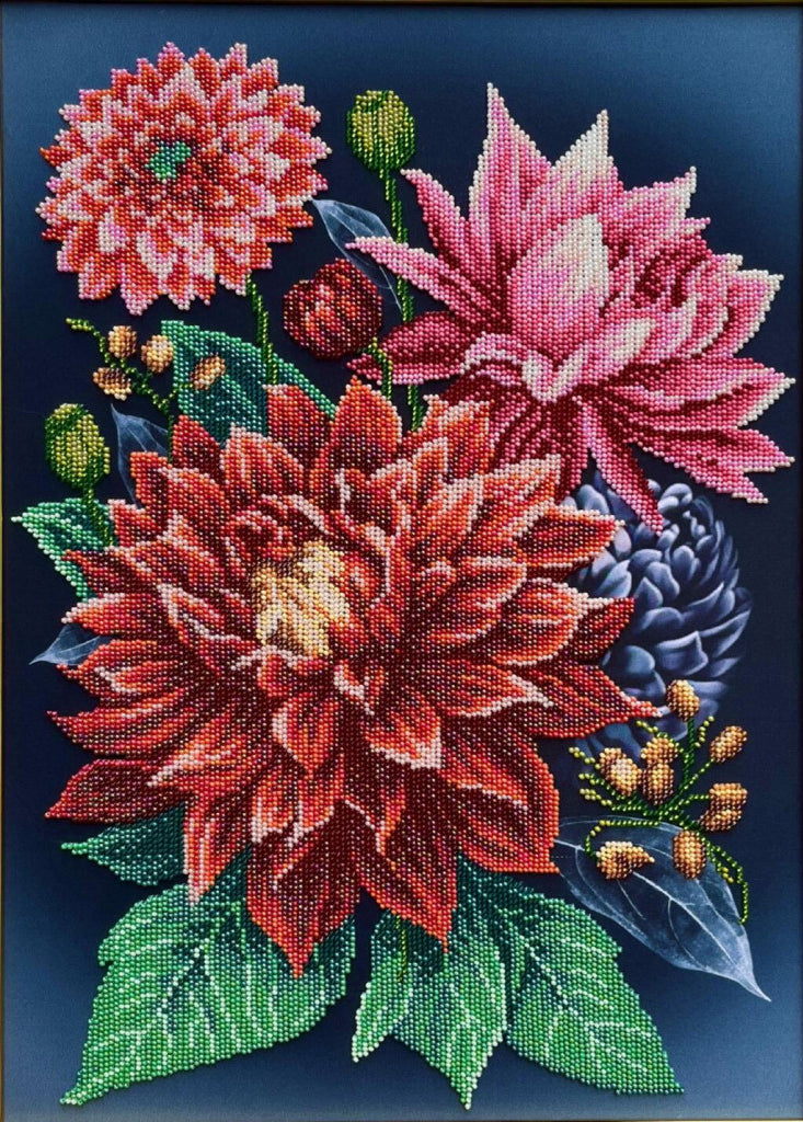 Bead Embroidery Kit Dahlias Flowers DIY VDV