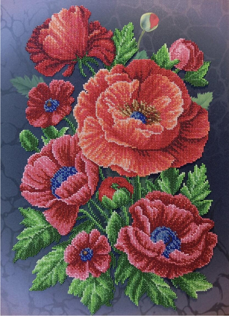 Bead Embroidery Kit Poppies Flowers DIY VDV