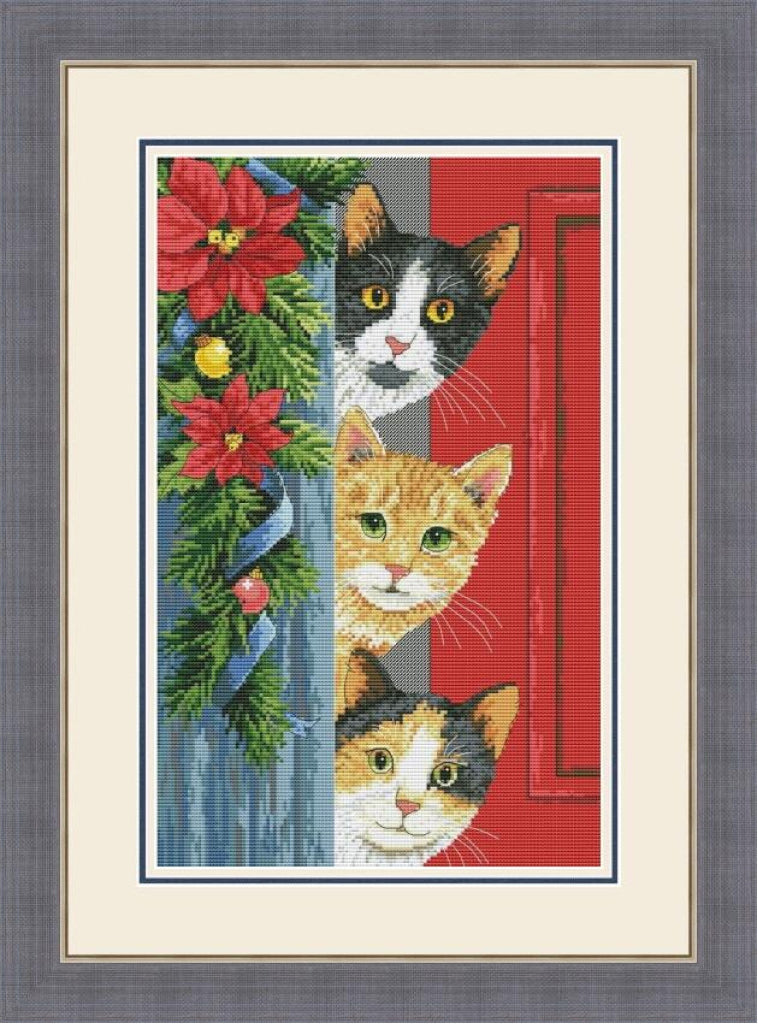 Counted Cross Stitch Kit Christmas Cats DIY Olanta