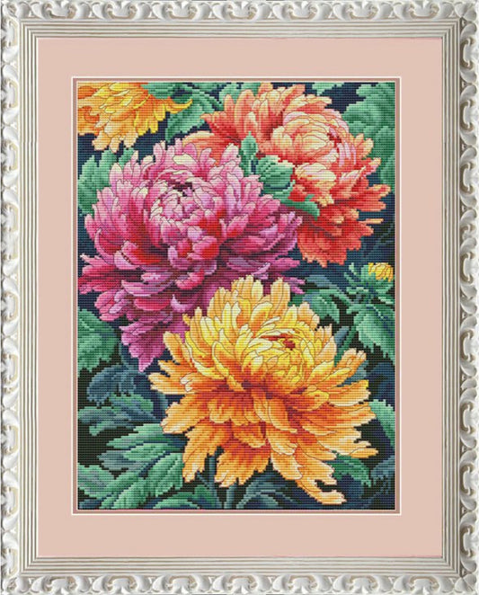 Counted Cross Stitch Kit Chrysanthemums Flowers DIY Olanta