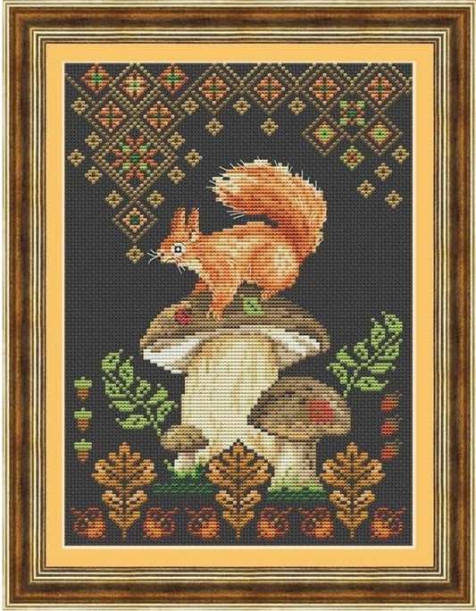Counted Cross Stitch Kit Mushroom for a squirrel DIY Olanta