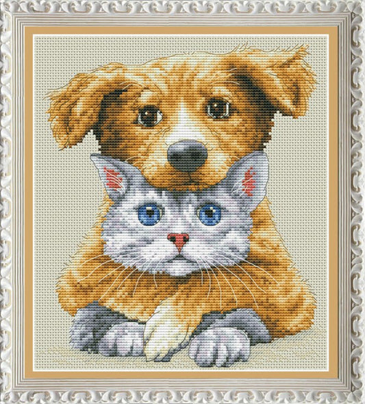 Counted Cross Stitch Kit Cat and Dog DIY Olanta