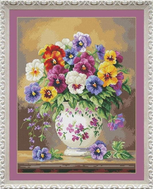 Counted Cross Stitch Kit Bouquet of violas Flowers DIY Olanta