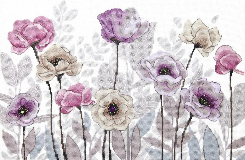 Counted Cross Stitch Kit Purple Flowers DIY