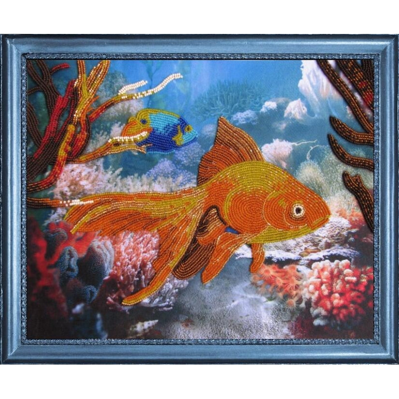 Bead embroidery kit Gold fish DIY Beadwork Beading Bead stitching - DIY-craftkits