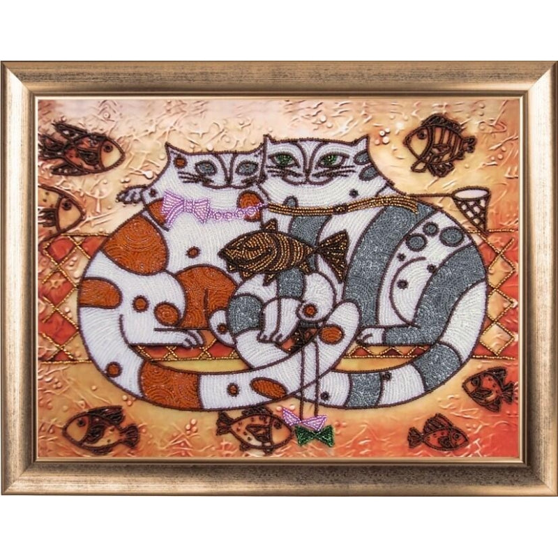 Bead embroidery kit Cats DIY Beadwork Beading Bead stitching - DIY-craftkits