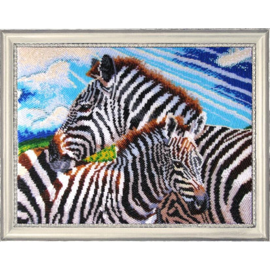 Bead embroidery kit Zebras DIY Beadwork Beading Bead stitching - DIY-craftkits